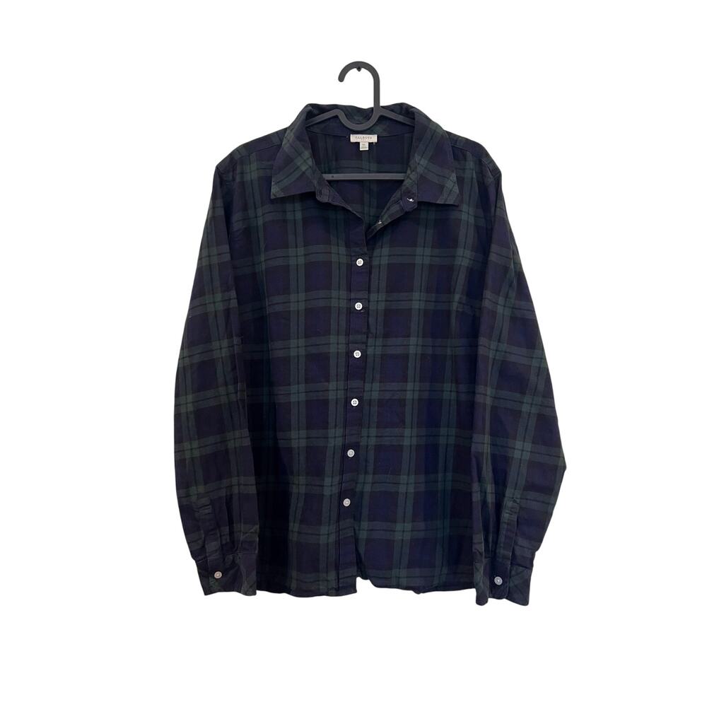 Navy and green plaid button up